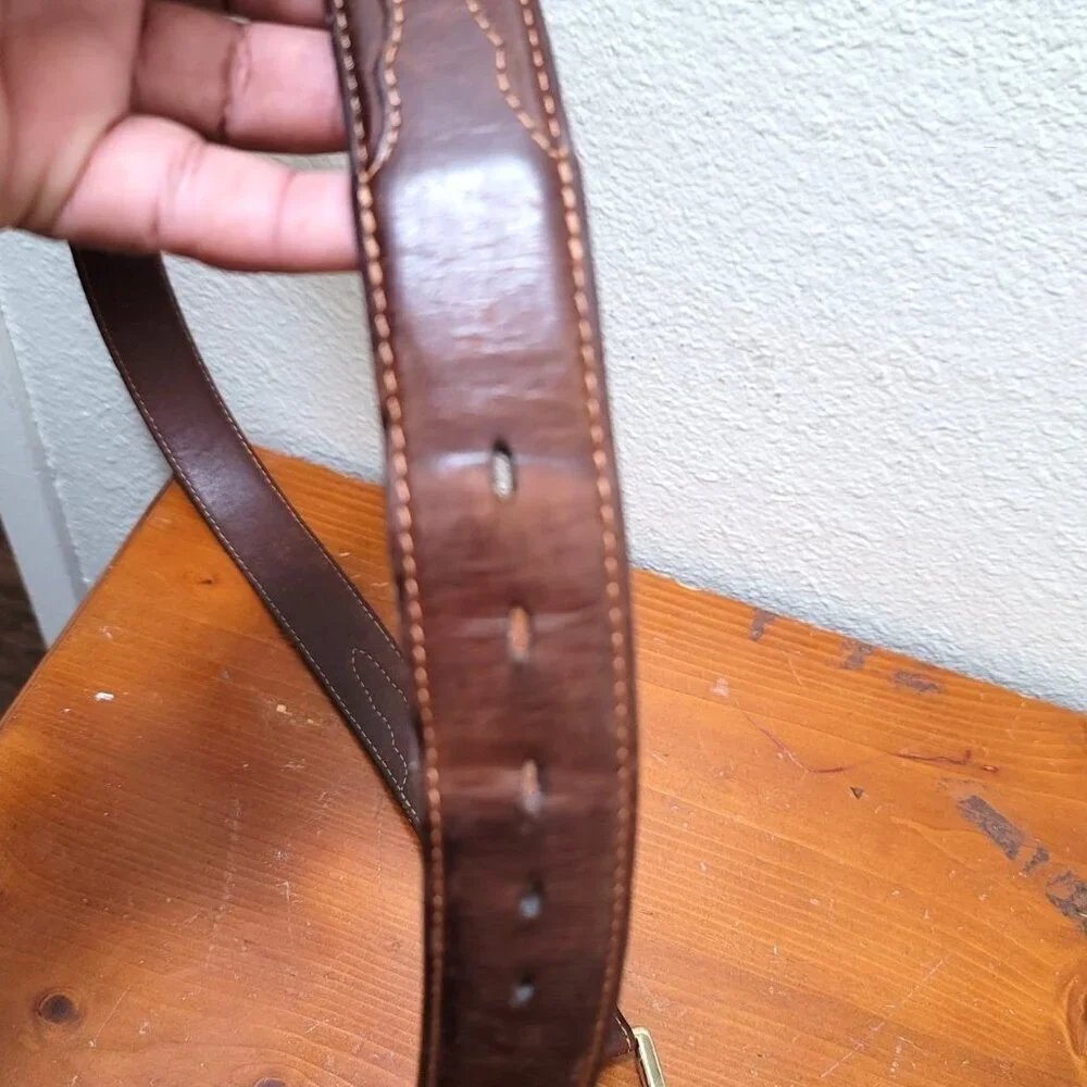 Brown Men Leather Belt With Brass Buckle size 40